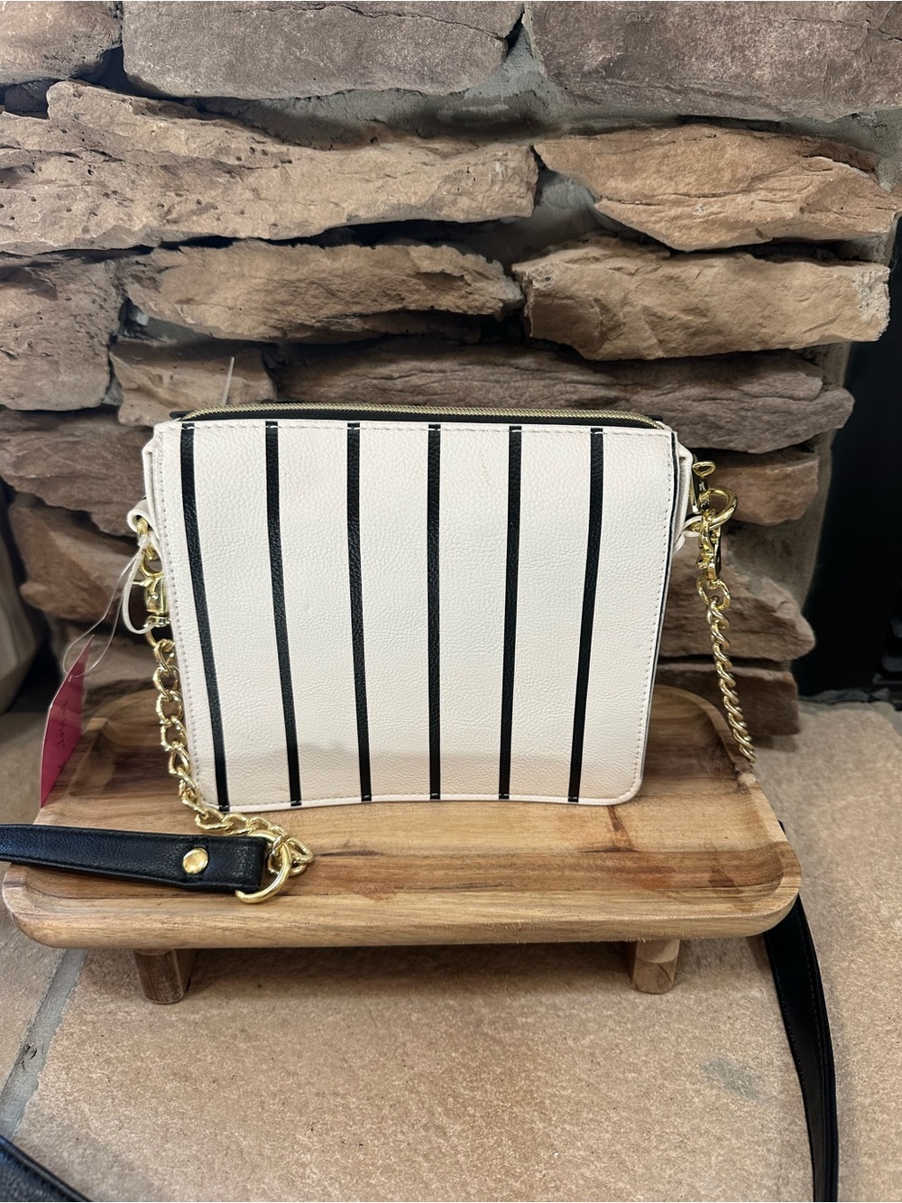 Betsey Johnson Black & White Striped Phone Charm Crossbody - Picture 3 of 7